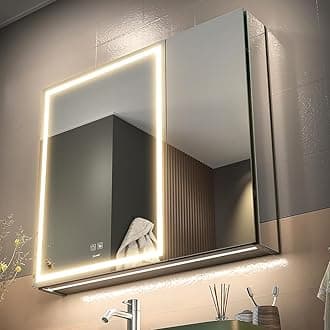 LED Lighted Bathroom Medicine Mirror Cabinet with Sockets & USBs, Anti-Fog Dimmable Light and Color Adjustment, Easy to Install Aluminum Cabinet (30 * 28 Two-Door)