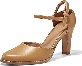 Coutgo Womens Chunky High Heels Closed Pointed Toe Ankle Strap Pumps Vintage D'Orsay Dress Party Shoes