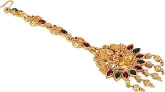 Lucky Jewellery Traditional Copper Finish Gold Plated Temple Religious Jewelry Goddess Laxmi Maang Tikka for Girls & Women (119-K2QT1-1589-PARENT)