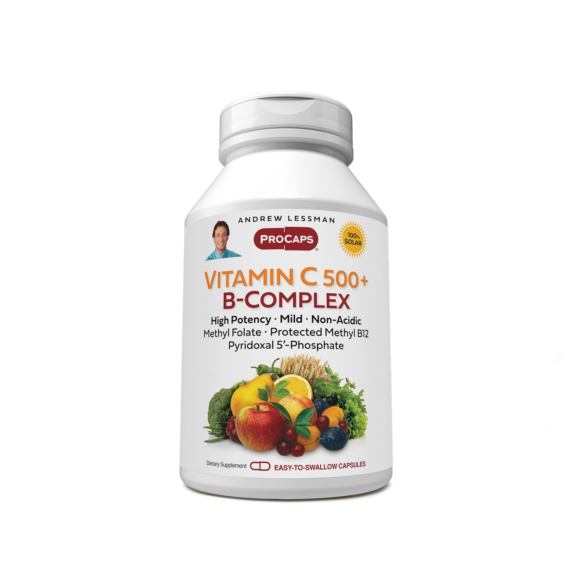 Vitamin C 500 Plus B-Complex 60 Capsules - Non-Acidic Vitamin C Plus Citrus Bioflavonoids for Immune System and Anti-Oxidant Support. Easy-to-Swallow Capsules. No Additives