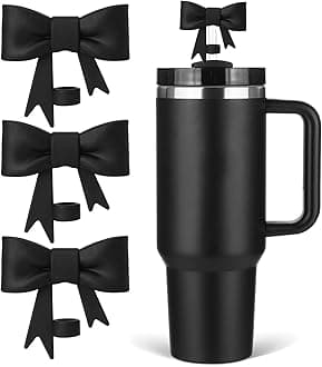 Bow Straw Cover Topper for Stanley Cup,Silicone Black Straw Toppers for Tumbler with Handle 40oz,Cute 10mm/0.4in Straw Covers Cap,Dust-Proof Reusable Straw Lids for Stanley Cups Accessories