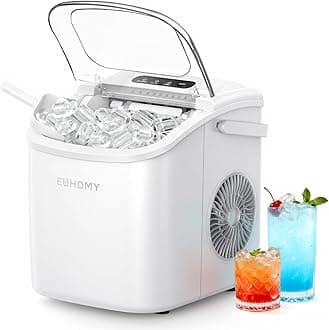 Countertop Ice Maker Machine with Handle, 26lbs Per Day, 9 Ice Cubes Ready in 6 Mins, Auto-Cleaning Portable Ice Maker with Basket and Scoop, for Home/Kitchen/Camping/RV (White)