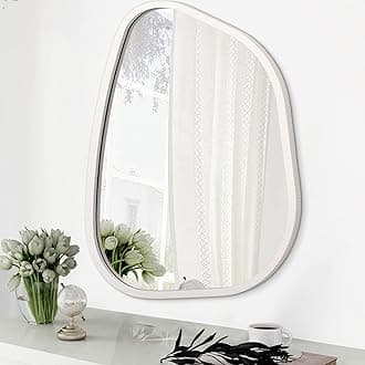 Irregular Wooden Framed Wall Mirror Modern Asymmetrical Unique Hanging Mirror Artistic Boho Mirror Decor Bathroom Vanity Bedroom Living Room Entryway Hallway 20"x16"