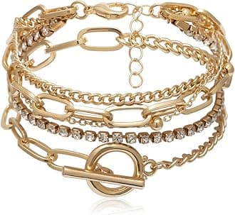 CYWQ Gold Bracelets for Women Chunky Gold Layered Link Bangle for Women Dainty Boho Stackable Bracelet Set
