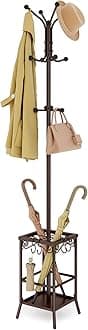 Hoctieon Coat Rack Freestanding,Entryway Coat Hanger Stand,Umbrella Holder,Hall Tree With 12 Hooks,Standing Coat Rack,Floor Standing Metal Umbrella Tree Stand, Brown