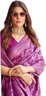 SWORNOF Womens Kanjivaram Silk Saree with Zari Woven Saree With Blouse Piece