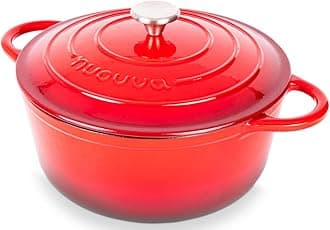 nuovva Cast Iron Dutch Oven with Lid – Non-Stick Ovenproof Enamelled Casserole Pot – Sturdy Dutch Oven Cookware – Red, 2.1-Quart, 20cm –
