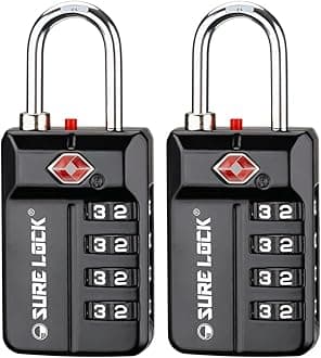 SURE LOCK TSA Approved Travel Luggage Locks, Open Alert Combination Lock for School Office & Gym Locker,Toolbox, Pelican Case,Easy Read Dials- 1, 2 & 4 Pack (1, Black 2 Pack)
