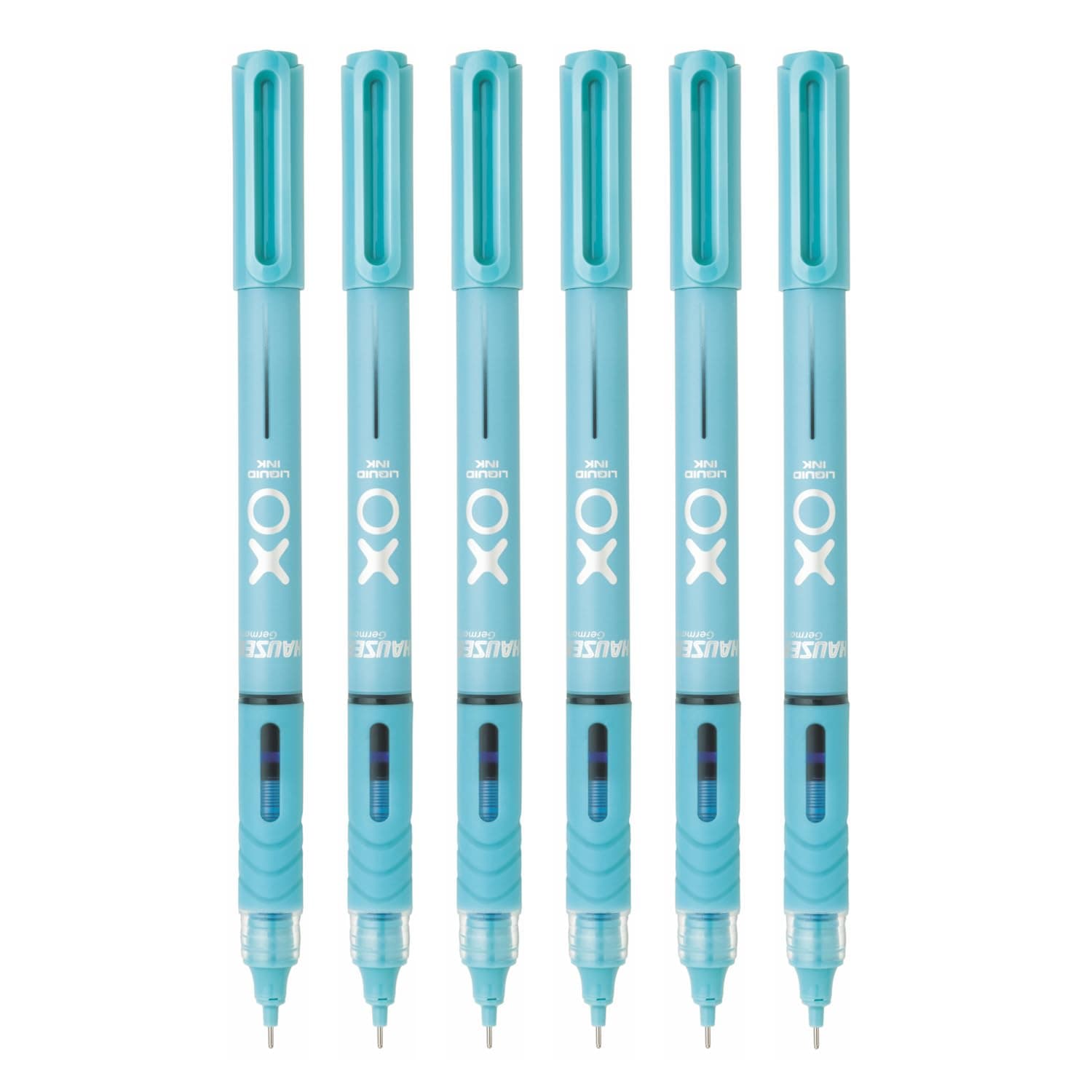 Hauser XO Liquid Ink Roller Pen | Needle Tip For Smooth & Consistent Ink Flow | Fitted with Controlled Ink Flow System & Rubberized Grip | Blue Ink, Pack of 6