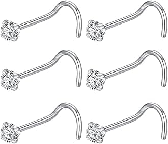 BLESSMYLOVE 316L Surgical Steel 22g/20g/18g Nose Rings Studs L-Shape Nose Nostrial Piercing Body Jewerly L Shaped Nose Studs 1.5mm 2mm 2.5mm 3mm CZ Nose Screw Studs Rings for Women
