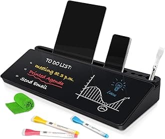 DOLLAR BOSS Glass Desk Whiteboard Small Dry Erase Board Desktop White Board with Storage Drawer Computer Keyboard Stand Desk Organizer Office Accessories School Supplies with 4 Markers 1 Rag, Black