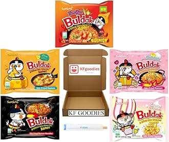 Samyang Buldak Hot Spicy Chicken Ramen Noodle Korean Stir-Fried Ramen (5 Pack, Carbonara, Cream Carbonara, Cheese, Original, Tom Yum)