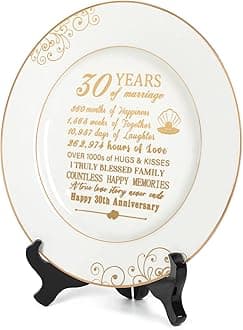 Urllinz 30th Anniversary Wedding Gifts for Wife 30 Year Anniversaty Plate with 24k Gold Foil Decorations for Couple Him Her Husband, Ceramic 9"
