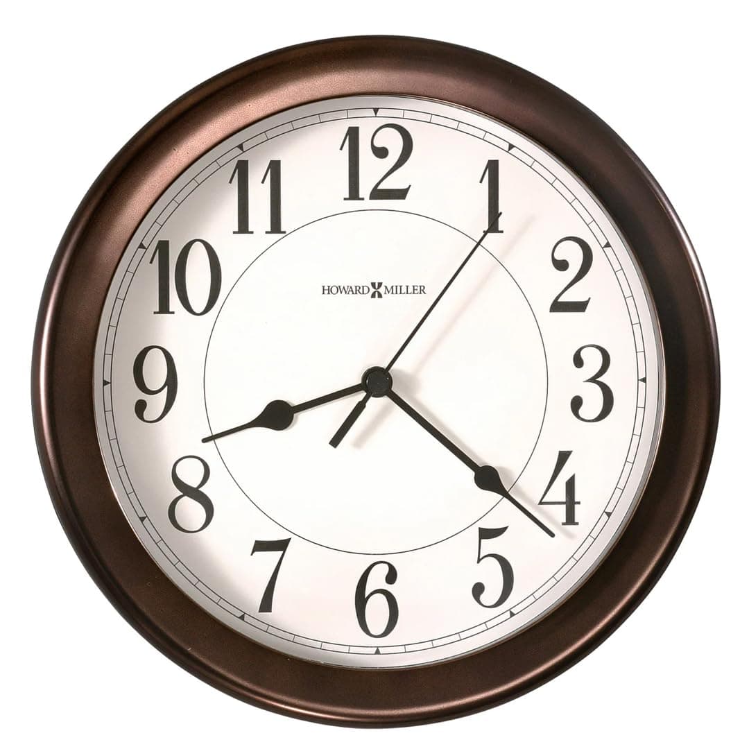 Howard Miller Virgo Wall Clock - Round Analog Clock, Battery Operated with Quartz Movement, Sturdy Metal Frame, Modern Display, Easy-to-Read Numerals - Ideal for Kitchen, Bedroom, & Living Room Decor
