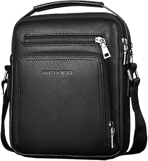 Hebetag Small Leather Sling Shoulder Bag Messenger Pack for Men Women Outdoor Travel Business