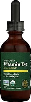 Global Healing Center USDA Organic Vitamin D3 5000IU Liquid Supplement Drops for Men & Women - Pure, Vegan Friendly, Non-GMO - Helps Support Bones, Immune System, and Joints - 2 Fl Oz