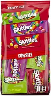 SKITTLES Original, SKITTLES Wild Berry & SKITTLES Sour Fun Size Chewy Candy Variety Pack, Party Size, 26.46 Oz Bulk Bag