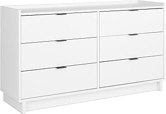 Simply Modern 6-Drawer Double Dresser for Bedroom, Chest of Drawers, Modern Bedroom Furniture, 52.5” wide x 16” deep x 29.5” tall, White