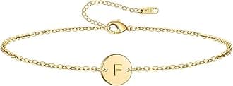 Ovian Initial Charm Bracelet for Women 18K Gold Plated stainless steel Coin Disc Engraved Letter Bracelet Personalized Monogram Name Bracelet