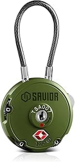 Savior Equipment Quality TSA-Approved 3-Digit Combination Cable Travel Luggage Locks for Rifle Bag Firearm Gun Case Accessories Ammo Boxes Outdoor Storage, Olive Drab Green, 1-Pack