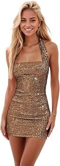Sequin Sparkly Homecoming Dresses Short for Teens 2025 Halter Open Back Mini Tight Prom Cocktail Party Dress