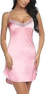 Avidlove Women's Nightwear Sexy Satin Sleepwear Lace Chemises Mini Full Slip