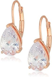 - Sterling Silver or Gold Plated Sterling Silver Pear Cut Cubic Zirconia Leverback Earrings