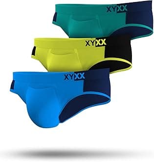 XYXX Men's Underwear Dualist IntelliSoft Antimicrobial Micro Modal Brief Pack of 3 (Lime Punch & Black;Navigate & Black Iris;Brilliant Blue & Black Iris; M)