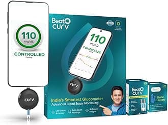 - BeatO CURV Sugar Test Machine | FREE 25 Strips & 25 Lancets (Type-C USB Connector) |Smartphone Connected Glucometer Machine | Android only | ISO Certified: Made in India, Black