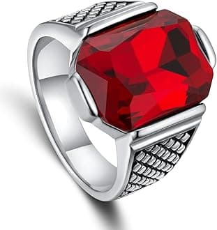 Mens Signet Ring Stainless Steel Silver Rings for Men Women,Emerald/Black Onyx/Ruby/Blue Gemstone Ring Wedding Ring Gift Package