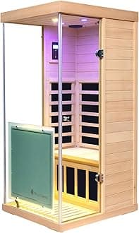 LTCCDSS Far Infrared Sauna, Canadian Hemlock Home Sauna, Indoor Sauna with 6 Heater Panels, 3 Sides Glass, 2 PCS Therapy Lights, 1 Small LCD Screen(Left and Right Doors are Shipped Randomly)