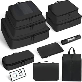Prezon Mesh Packing Cubes for Travel, Durable Luggage Organizer with Sturdy Material and Double Zippers, Comprehensive Set for Travel Accessories Storage, 10 set, black