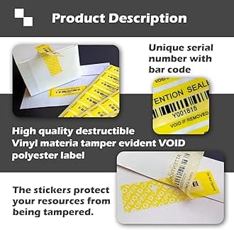 120 pcs Tamper Evident Label Sticker with Bar Code Total Transfer Security Warranty Void Seals/Stickers for Reusable Package with Serial Number(1 x 3.4Inches,Yellow)
