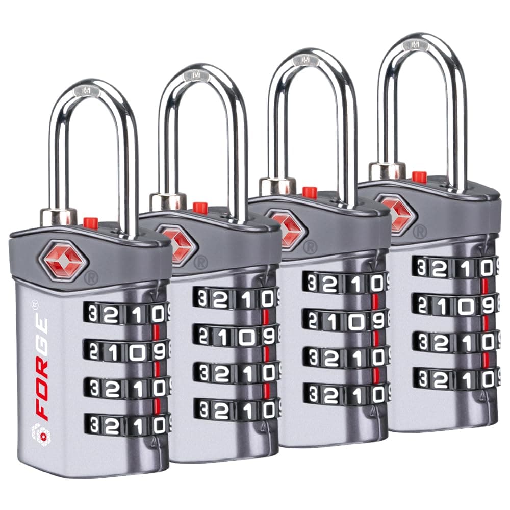 Forge 4 Digit TSA Approved Luggage Lock, 4 Pack Gray, Inspection Indicator, Alloy Body