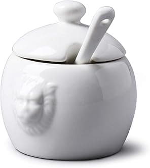 WM Bartleet & Sons 1750 T420 Traditional Lions Head Design Porcelain Mustard Pot with Lid & Spoon 8cm – White