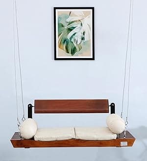 Solid Wood 2 Seater Rope Swing Chair | Wooden Hammock Swing Sofa with Rope & Complete Accessories for Living Room, Indoor, Outdoor, Balcony & Garden | House Big Swings Jhula | Honey Teak