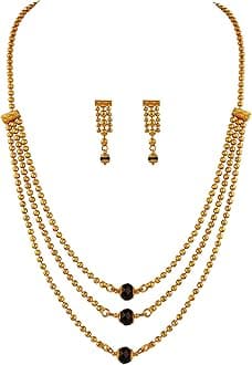 JFL - Jewellery for Less Gold Plated Necklace & Earrings Set for Women, Copper, Onyx