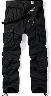 OCHENTA Men's Cotton Casual Cargo Work Pants Baggy Camo Tactical Combat Trousers with 8 Pockets (No Belt)