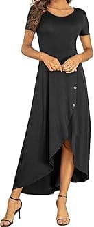 AYIFUWomens Summer Dresses High Low Slit Hem Casual Short Sleeve Maxi Dress with Buttons