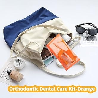 Braces Cleaning Kit for Teeth, Portable Orthodontic Toothbrush Kit Oral Care Dental Travel Kit - Interdental Brush Dental Wax Dental Floss Toothbrush Box (Orange)