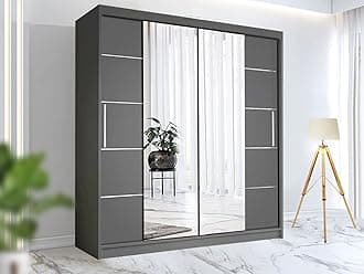 RAC3 Race to Road Modern Bedroom Sliding Wardrobe with LED Light - Ample Storage Space and Sleek Design comes in White/Grey/Black and Width 150cm/180cm/203cm (Gray, 203cm)