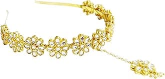 Ethnic Kundan Hairband With Attached Mang Tika/Hair Accessory Hair Jewellery for Womens/Ladies/Girls