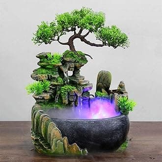 Tabletop Rockery Fountain Indoor Waterfall Bonsai Desktop Mini Rockery Water Fountain with Automatic Pump and LED Light, Home Office Bedroom Humidifier Desk Decorate (Style 1)