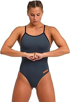 ARENA Women's Team Solid Light Drop Back One Piece Athletic, Quick Drying, Chlorine Resistant Swimsuit for Ladies-Asphalt-Black