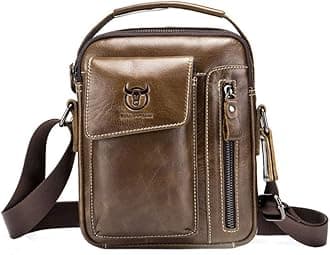 Hebetag Small Leather Shoulder Bag Crossbody Pack for Men Outdoor Travel Business