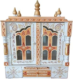 Kamdhenu art and craft Wooden Temple/Home Temple/Pooja Mandir/Pooja Mandap/Temple For Home(Brown Yello),60 cm,28 Cm