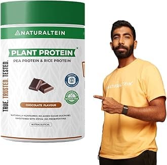 NATURALTEIN – Vegan Plant (Rice & Pea) Based Protein Powder – Chocolate Flavour – 500g (21 G Protein, Naturally Flavoured, Gluten Free)