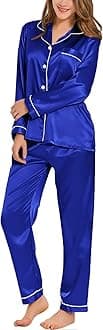 SWOMOG Women's Pyjama Set Silk Satin Long Sleeve Button Down Pyjamas Two Piece Comfy Sleepwear and Loungewear Set