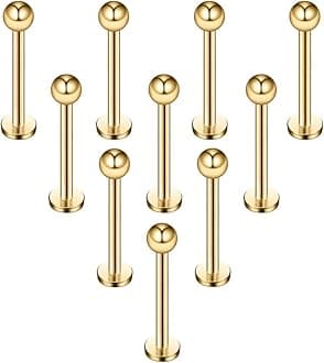 Ruifan 16G 316L Stainless Steel 3mm Ball Labret Monroe Lip Ring Tragus Helix Cartilage Earring Stud Barbell Bar Length 6mm 8mm 10mm 12mm Body Piercing Jewelry