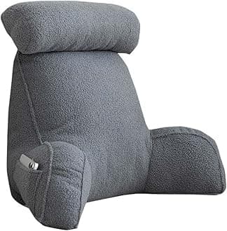 Teddy Fluffy Warm Upgrade Reading Backrest with Neck Pillow for Reading Watching TV, Soft Arms Lumbar Wrist Support Cushion Bed Rest Pillow, Removable Washable Cover